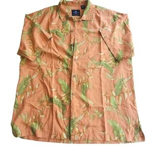 Caribbean Joe Tropical Silk VTG 90's Hawaiian Collar Button Up Coral Shirt SZ:XL